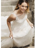 Ivory Lace Tulle Sheer Buttons Back Latest Wedding Dress